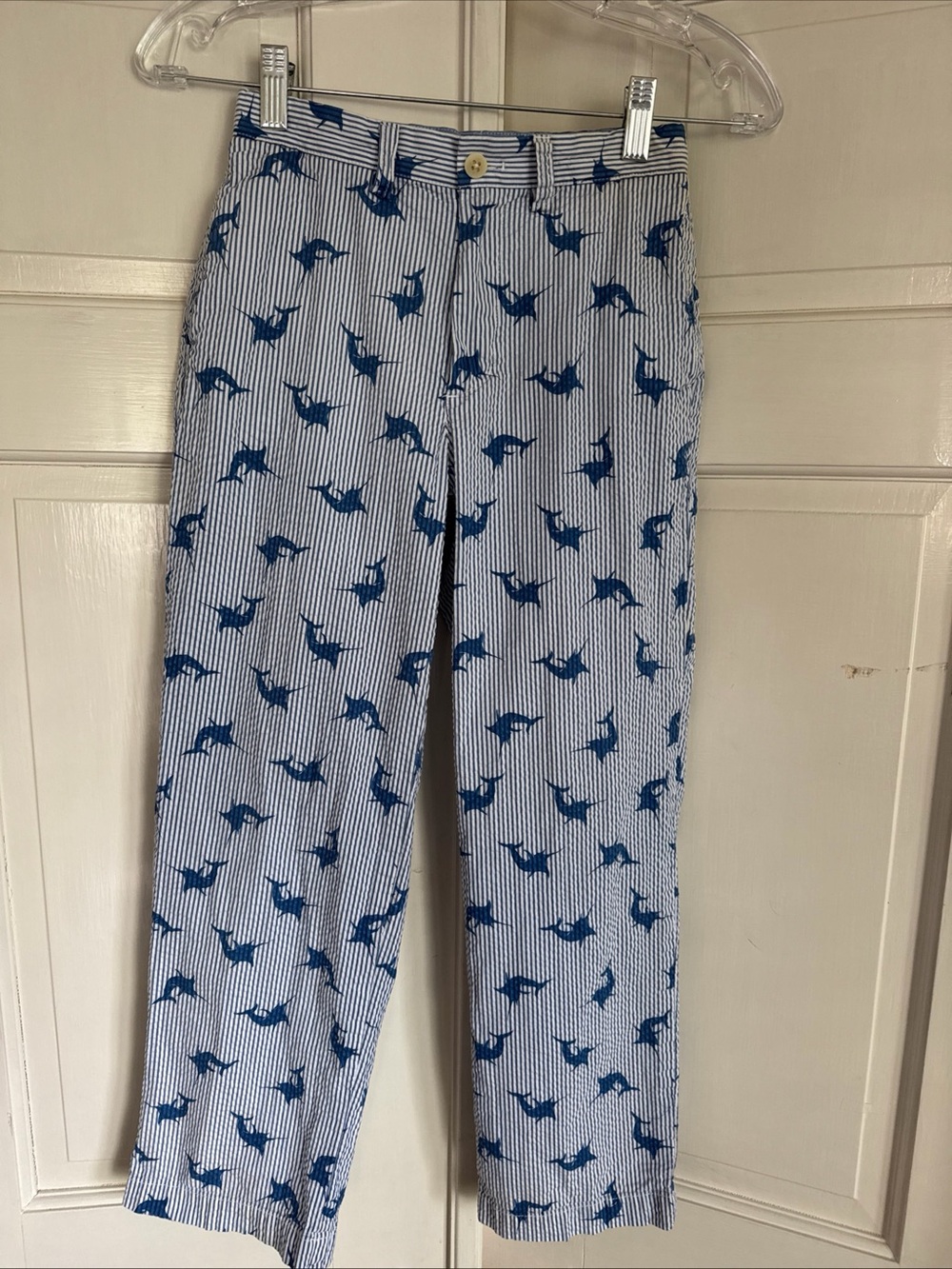 Boys Vineyard Vines Seersucker Pants with Navy Fish Print Size 8
